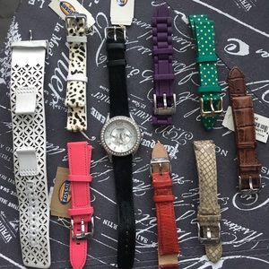 FOSSIL rhinestone watch w/ 9 interchangeable bands